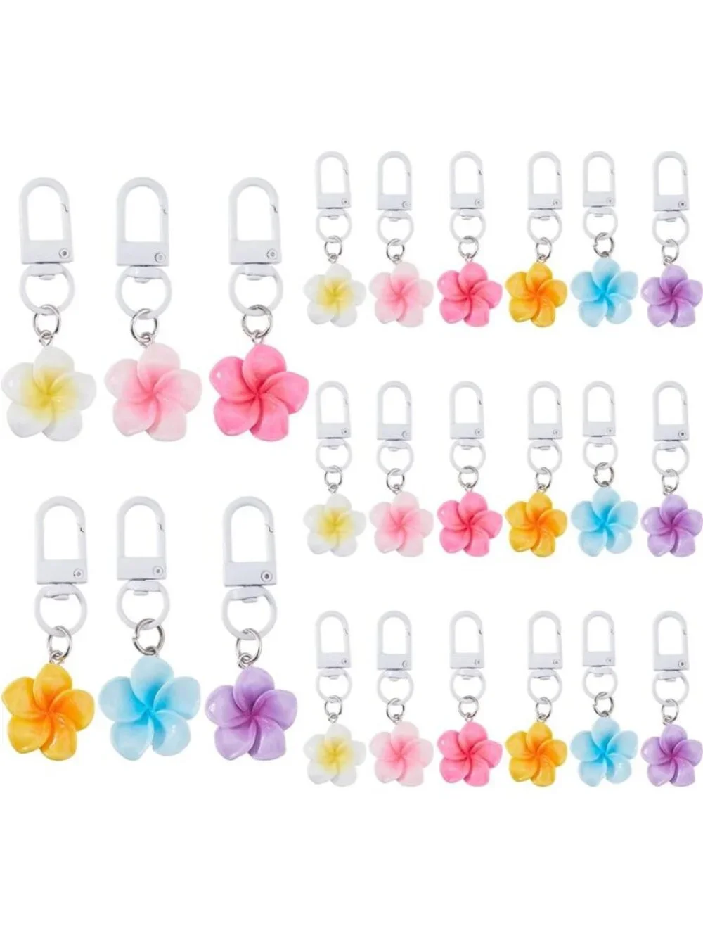 24Pcs Colorful Frangipani Flower Keychains | Resin Purse Charms & Zipper Pulls